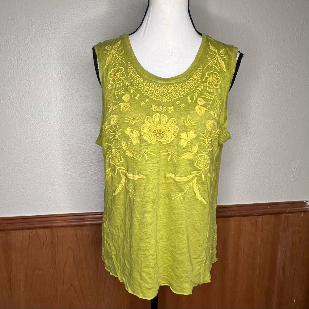 Sundance green embroidered knit linen tank top